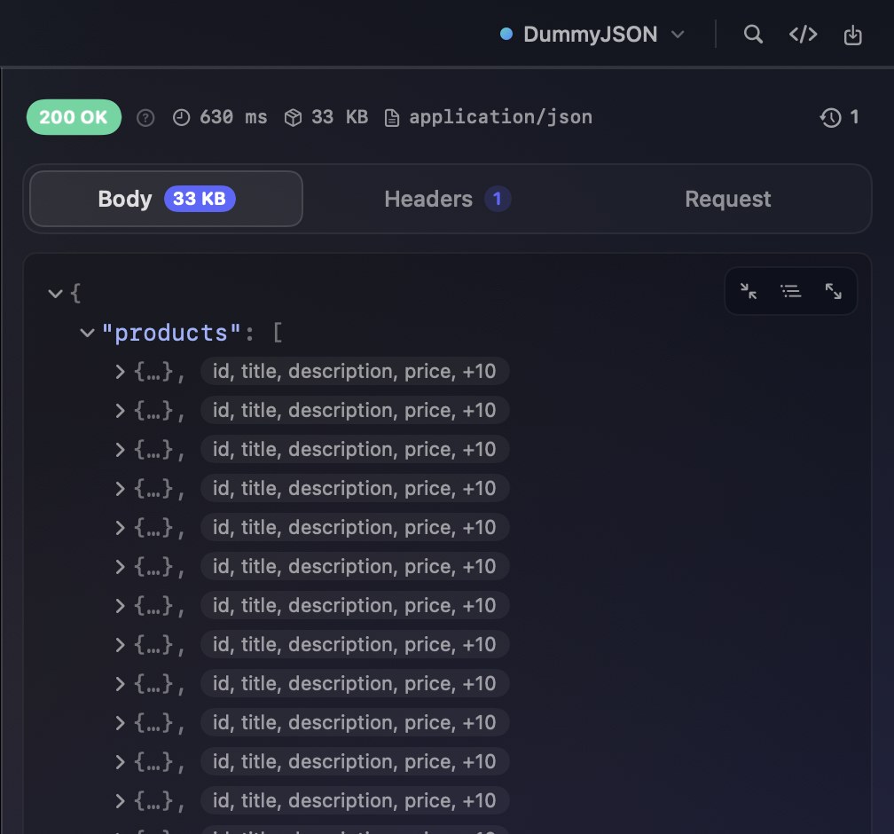 A large JSON response folded to its second level with key previews
