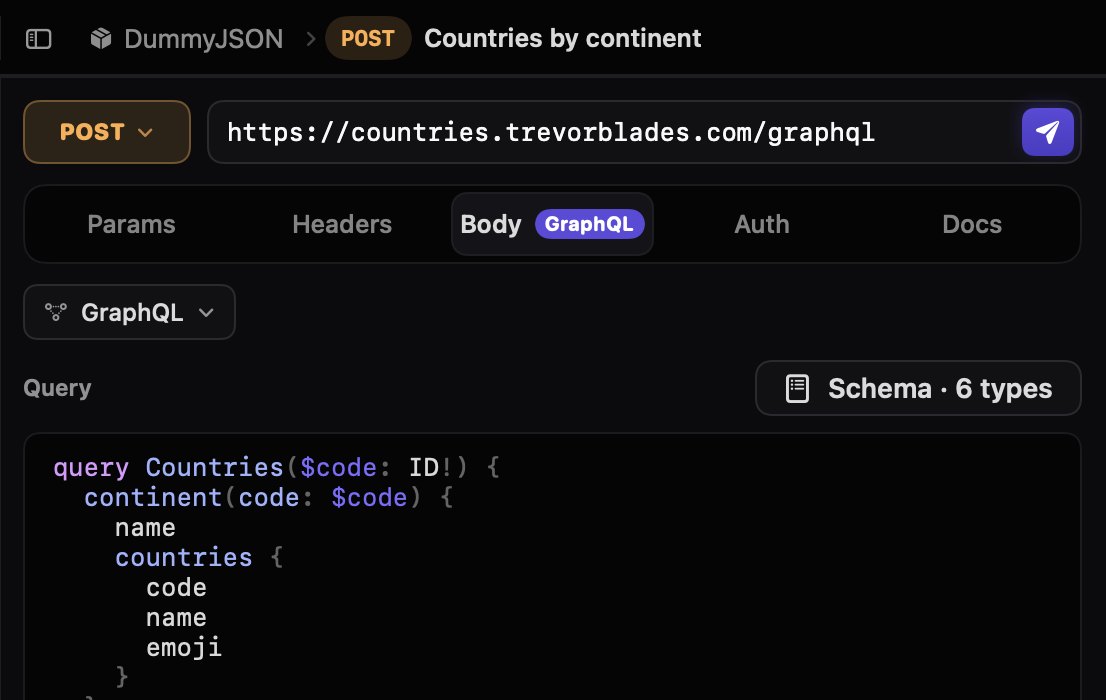 A GraphQL query for countries by continent with its variables, and the response with one GraphQL error flagged